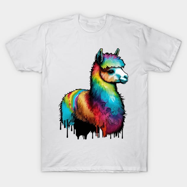 Alpaca Llama Rainbow Colordrops T-Shirt by FluffigerSchuh